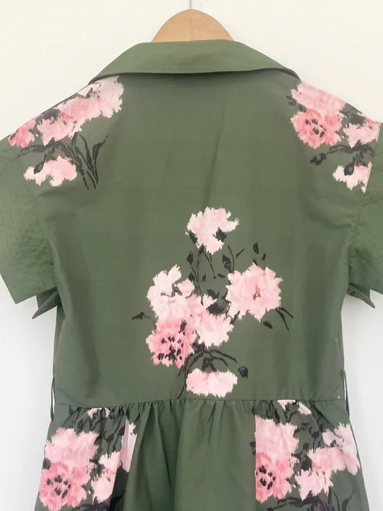 Tuckernuck Olive and Pressed Chloe Green Pink Floral Midi Dress Wide Sleeves Med - Picture 12 of 15